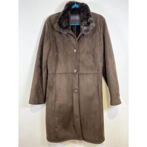 Dana Buchman Brown Faux Suede Coat with Faux Fur Collar Size L